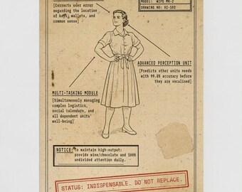 Blueprint Wife Birthday Card - Technical Drawing Style