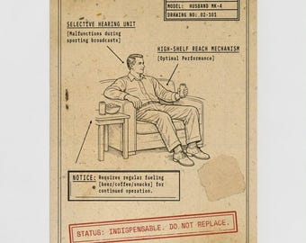 Blueprint Husband Birthday Card - Technical Drawing Style