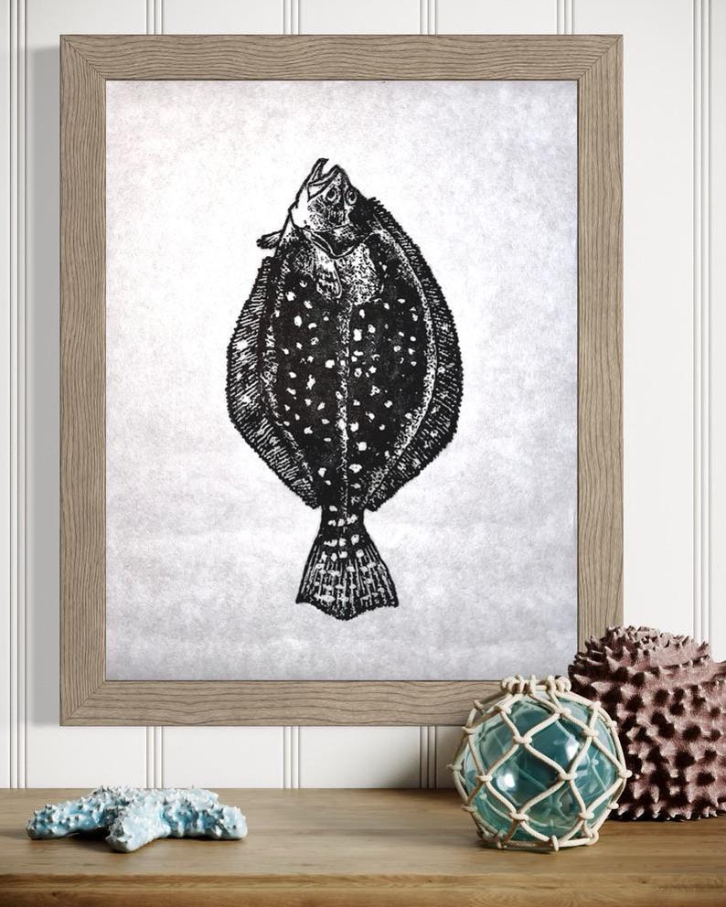 Southern Flounder Linocut Art Print | Hand Carved and Hand Printed ...