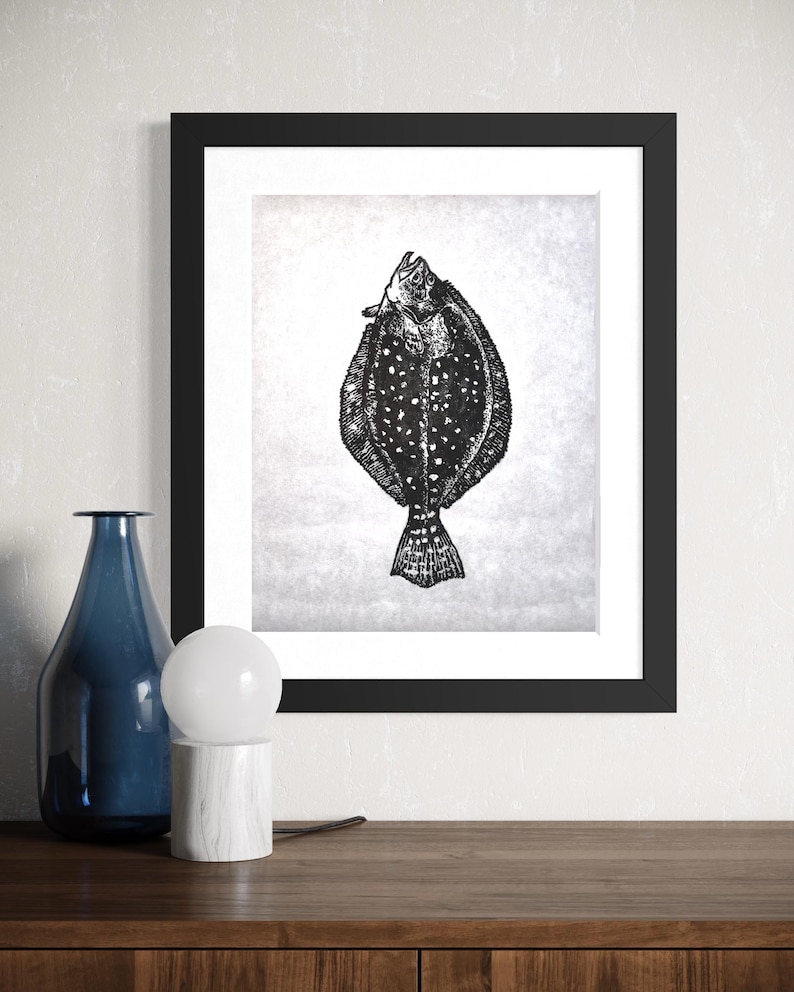 Southern Flounder Linocut Art Print | Hand Carved and Hand Printed ...