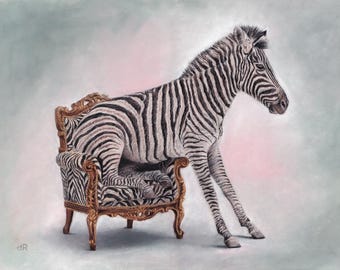 Cebra descansando. Dibujo original al pastel de 38 x 28 cm sobre papel Pastelmat. También disponibles impresiones giclée.