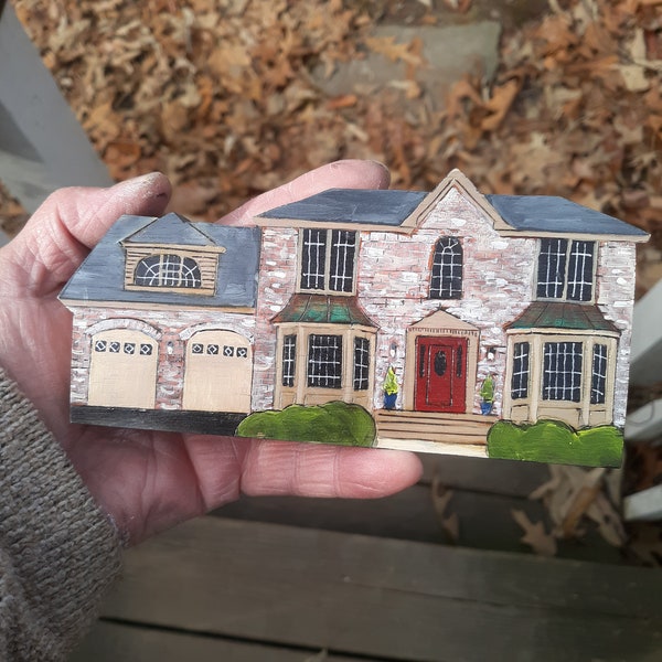 Custom Home Replica, Housewarming gift, First Home gift, miniature of your home painted on wood, house portrait, Christmas ornament of home