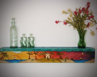 Floating wall shelf, personalized, hand painted, floating wet bar, handcrafted shelf made to order with your design vision, wood wall shelf