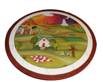 WOOD WALL CLOCK, large 30" round clock, personalized, handmade, Whimsical Wall clock, Unique wall clock, painted Custom clock, decorative