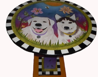 ROUND SIDE TABLE - 24" wide x 23" tall - wood side table - wood table - painted furniture - handpainted table/ Made to order -