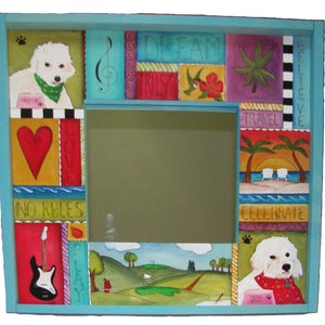 Personalized wall mirror, square, hand painted, whimsical mirror, 20&quot;x20&quot; unique one of a kind decorative mirror bedroom, bathroom mirror