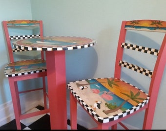 Bar stools, counter height, wood bar stools, personalized, painted, custom bar stool with back, custom designed to match your decor, painted