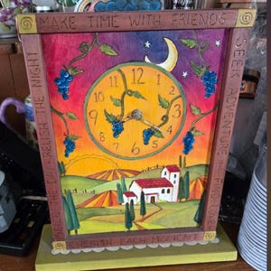 Custom designed Clock, table, mantle clock handcrafted, painted wood clock,  wood burned, personalized clock