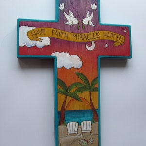 WOOD CROSS - Handmade Cross - handpainted cross - Whimsical cross -  Faith Cross - Ready to Ship - Christian - Spiritual