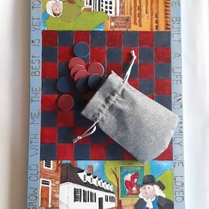 Wood checkerboard game, custome designed checkerboard, checkers game, painted checkerboard, personalized board games, games for kids