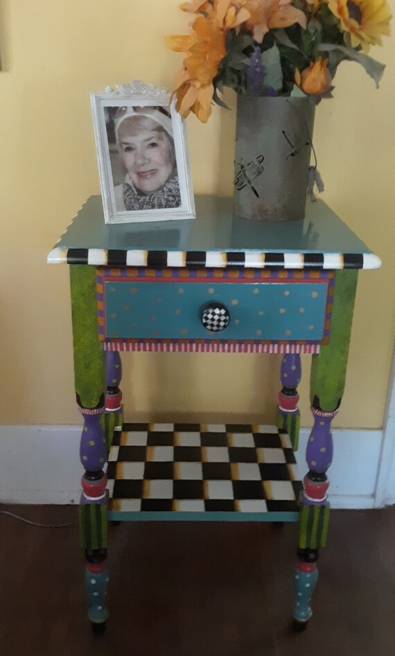 PAINTED FURNITURE TABLE Side Table Nite Table Funky Painted Etsy