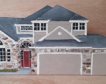 Custom Home Replica, Housewarming gift, First Home gift, miniature of your home painted on wood, house portrait, mothers day gift handmade