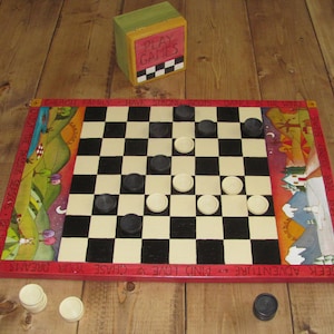 PERSONALIZED CHECKERBOARD, Custom Checker board game, game board, vintage games, family games, checkers,  20&quot; x 13.5&quot; with game box