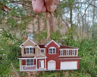 Custom Home Portrait, Housewarming gift, First Home Ornament, handcrafted wood home replica, hand painted, realtor gifts, Christmas ornament