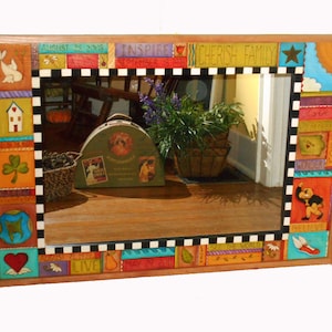 Personalized large wall mirror, commissioned design, horizontal mirror, vertical, painted mirror, wall decor, handcrafted, bathroom mirror
