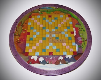 CUSTOM SCRABBLE Lazy Susan - personalized Lazy Susan - 20" diameter wood lazy susan - vintage board games - Scrabble game - Scrabble -