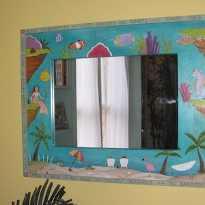 PERSONALIZED DECORATIVE MIRROR, wall mirror, large mirror, rectangular mirror, wood mirror, whimsical mirror, painted mirror, handcrafted