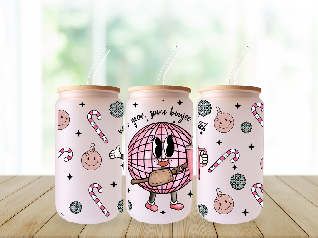 16oz Frosted Glass Cup, Cup With Lid and Straw, Holiday Iced Coffee ...