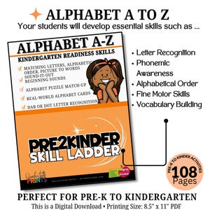 Alfabetletters | Pre-Kindergereedheid Voorschoolse activiteiten | Hoofdletters kleine letters | Alfabetische volgorde | Begingeluiden | PreK-vaardigheden