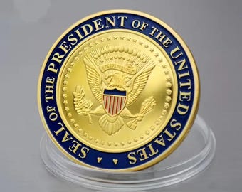 2 monete commemorative placcate in oro di Donald Trump - Moneta da collezione con sigillo presidenziale