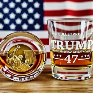 Trump 47 Whiskey Glass with Embedded Coin, MAGA Memorabilia, A Living Piece of American History image 11