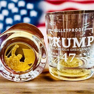 trump, tromp memorabilia coin, trump whiskey glass, whiskey glass, Christmas gift , maga, cocktail glass, challenge Coin