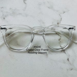 ANDIE Crystal Clear Frame Single Vision Reading Glasses Frame & Lens Size in Item Details