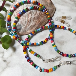 SUMMER SIZZLE Bright Multi-Colored Beaded Eyeglass Chain 25” 27” 32” 36” Made USA