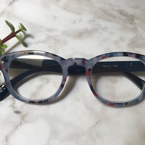 SLATE BLUE Tortoise Single Vision Reading Eyeglasses Solid Blue Temples Frame & Lens Size in Item Details