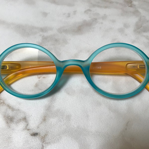 Whimsy! Aqua & Yellow Small Round Reading Glasses