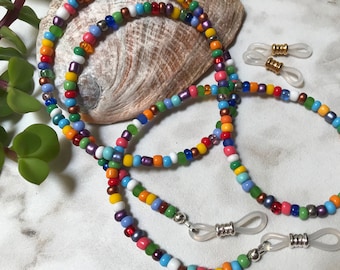 SUMMER SIZZLE Bright Multi-Colored Beaded Eyeglass Chain 25” 27” 32” 36” Length Choices