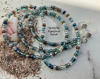 SEASIDE Czech Picasso Multi Color Beaded Eyeglass Chain Holder Length Choice 25” 27” 32” Made USA