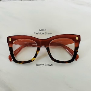 MILAN Fashion Show Tawny Brown & Tortoise Large Rectangle Reading Glasses Frame and Lens Size in Item Details