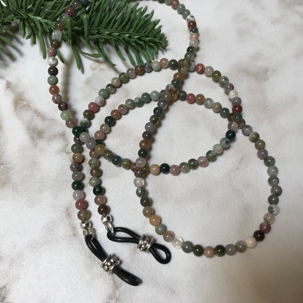 Fancy Jasper Beaded Eyeglass Chain Genuine Stones