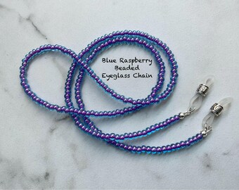 Blue Raspberry Rocailles by Miyuki of Japan Beaded Eyeglass Chain 25” 27” 32” USA Made