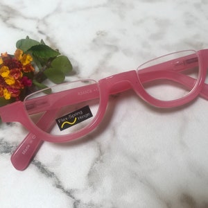 Bubble Gum Pink JELLY BEAN Upper Rimless Reading Glasses Frame Size Info in Item Details