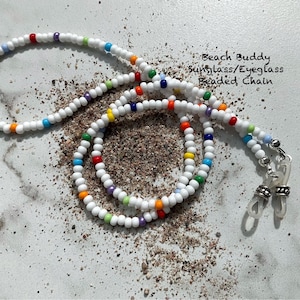 Beaded Eyeglass Sunglass Chain Holder Leash Czech White and Multicolored 6/0 Beads  25” 27” 32” USA MADE