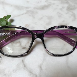 LAUREN Clear Bifocal Black & Purple Reading Glasses