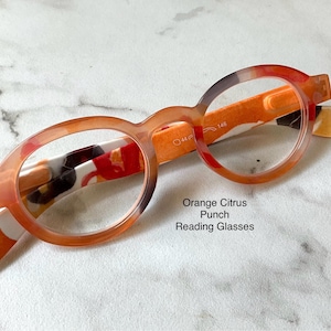 Orange Citrus Punch Round Reading Glasses Frame & Lens Size in Item Details