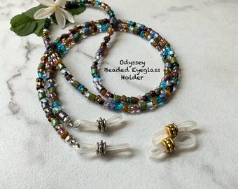 ODYSSEY Czech Picasso Multi Colors of the Ocean Beaded Eyeglass Chain Holder  Lengths 25” 27” 32” 36"