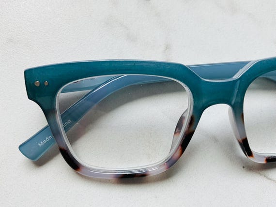 Teal & Alabaster Tortoise Rectangle Reading Glass… - image 3