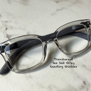 Translucent Sea Salt Gray Rectangle Reading Glasses Frame Size in Item Details