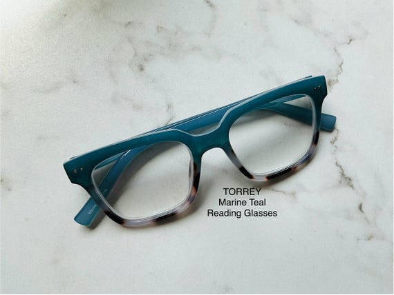 Teal & Alabaster Tortoise Rectangle Reading Glass… - image 1