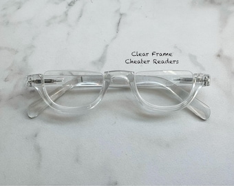 Clear Frame Small Oval Cheater Reader Glasses  Size Info in Item Details