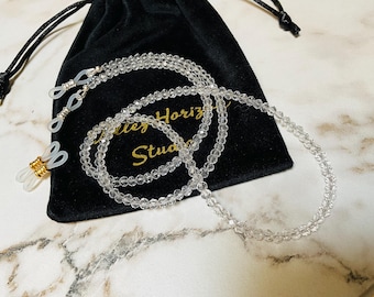 Simplicity At It’s Finest!  Crystal Clear Faceted Briolette Beaded Eyeglass Chain Made in USA 25” 27” 32” 36”