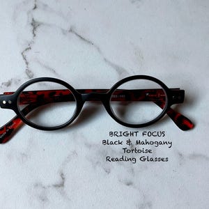 BRIGHT FOCUS Matte Black Front with Mahogany Tortoise Temples Oval Reading Glasses Frame and Lens Size in Item Details