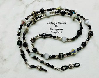 Vintage Beads and Faceted Czech Beads Eyeglass Chain Made USA Length 27” One Only