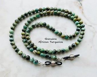 New! 6MM African Turquoise Beaded Eyeglass Chain Natural Grmstone Length 25” 27” 32” 36” Made in USA
