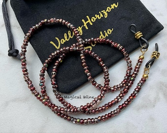 MAGICAL WINE Czech Red Wine Color Beaded Eyeglass Chain Holder Length Choice 25” 27” 32” Made USA