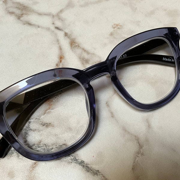 TATE in Clear Slate Blue Rectangle Reading Glasses